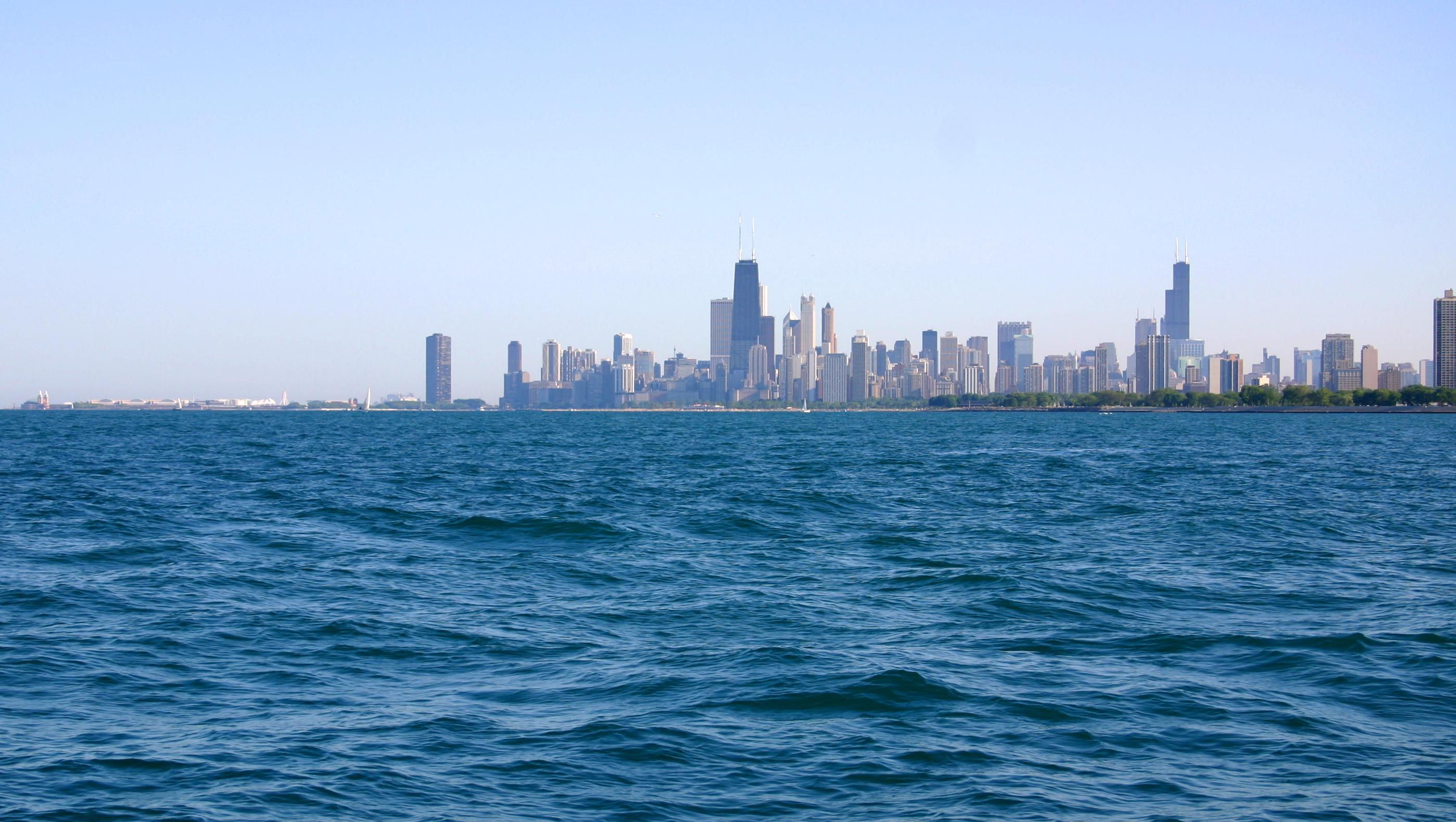 Chicago skyline seen from the north along Lake Michigan